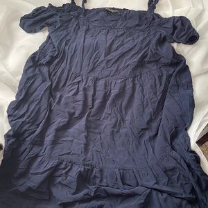 Pietro Brunelli Maternity Dress Sz M Navy Tiered Shoulder Strap off Shoulder